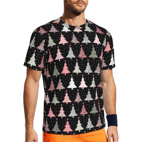 T Shirt For Men Christmas Tree Pink And Green Novelty Sports T-Shirts Short Sleeve Quick-drying Tops