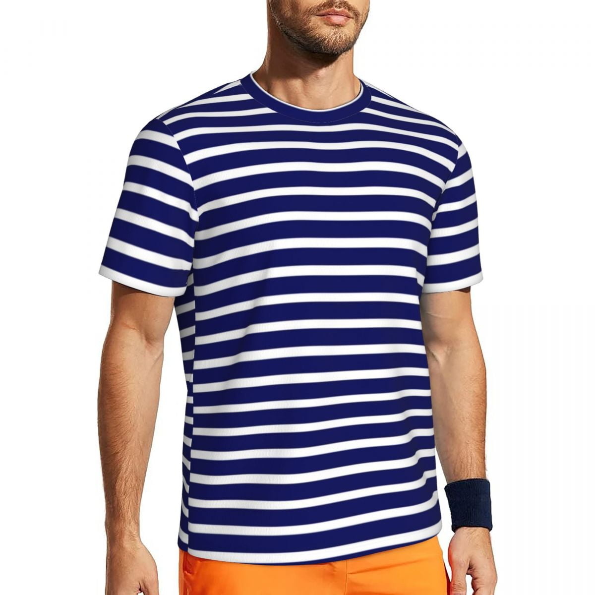 トップス Horizontal Striped Tee / black striped Mens Striped T-Shirt Short Sleeve Crewneck Classic