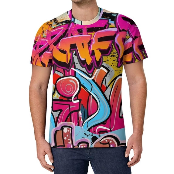 T Shirt For Men Colorful Graffiti T-Shirt Letter Print Fashion Male Streetwear Tshirt Summer Short-S