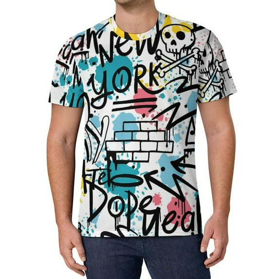 T Shirt For Men Colorful Graffiti T-Shirt Letter Print Fashion Male Streetwear Tshirt Summer Short-S