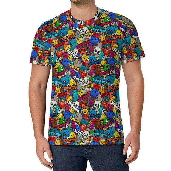 T Shirt For Men Colorful Graffiti T-Shirt Letter Print Fashion Male Streetwear Tshirt Summer Short-S