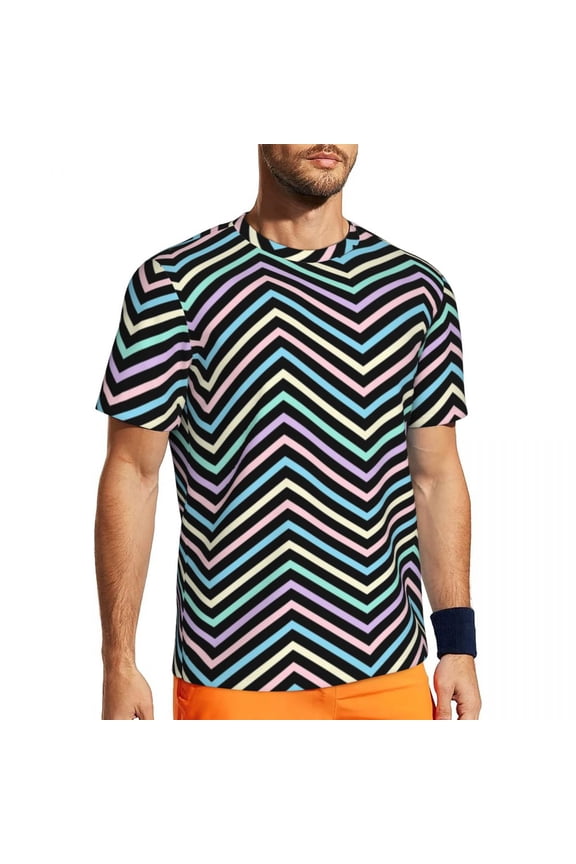 T Shirt For Men Colorful Nordic Lines T-Shirt Pastel Zig Zag Print Trending Sports Short Sleeves Bre