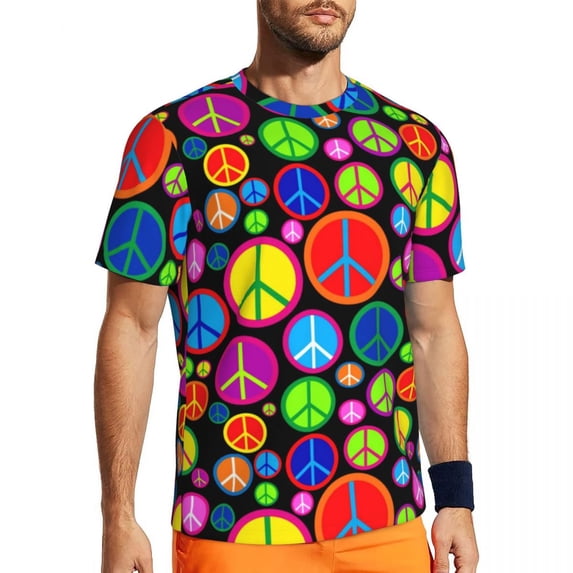 T Shirt For Men Colorful Peace Gym T-Shirt Symbol Print Fashion T-Shirts Male Awesome Tee Shirt Summ