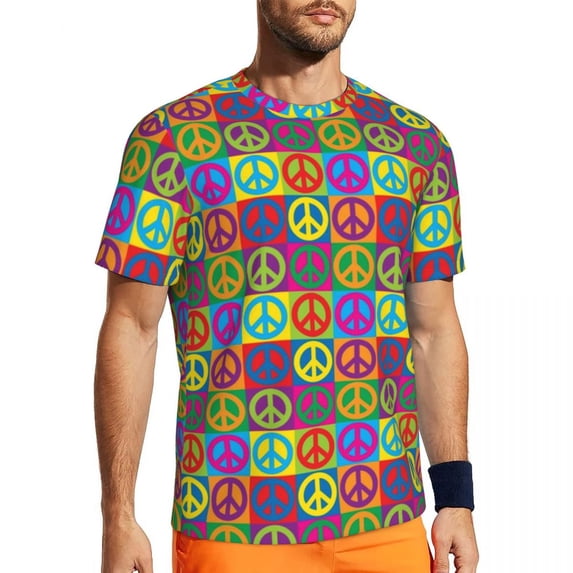 T Shirt For Men Colorful Peace Gym T-Shirt Symbol Print Fashion T-Shirts Male Awesome Tee Shirt Summ