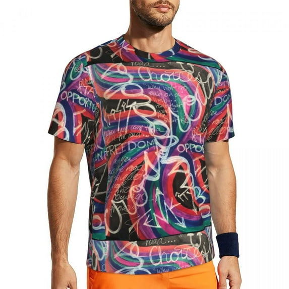 T Shirt For Men Colorful Word Graffiti Letter Art Print Harajuku Gym T-Shirts Short Sleeve Quick Dry