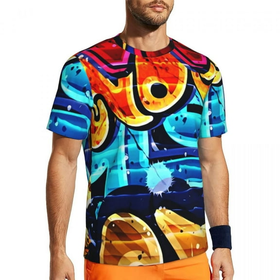 T Shirt For Men Colorful Word Graffiti Letter Art Print Harajuku Gym T-Shirts Short Sleeve Quick Dry