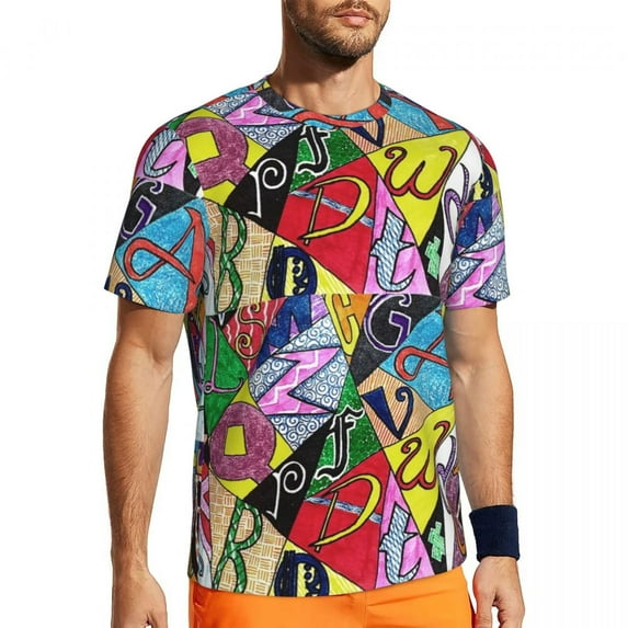 T Shirt For Men Colorful Word Graffiti Letter Art Print Harajuku Gym T-Shirts Short Sleeve Quick Dry