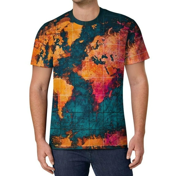T Shirt For Men Colorful World Map Map Of The World Harajuku T-Shirts Short-Sleeved Design Tops Hot