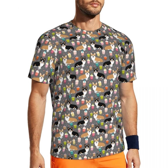 T Shirt For Men Corgi Christmas T-Shirt Cute Animal Print Harajuku Sportswear Short Sleeve Fast Dry