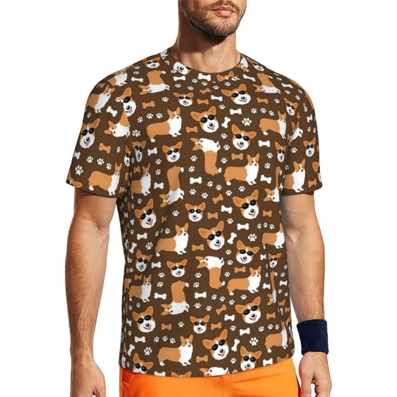 T Shirt For Men Corgi Christmas T-Shirt Cute Animal Print Harajuku Sportswear Short Sleeve Fast Dry