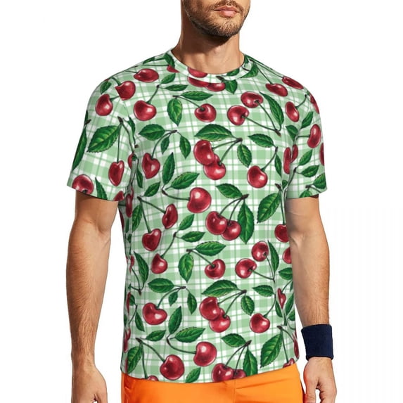 T Shirt For Men Cute Cherry Black Striped Print Hip Hop Running Short-Sleeve Breathable Tops Summer