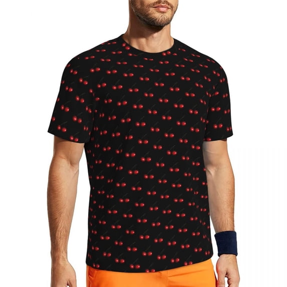 T Shirt For Men Cute Cherry Black Striped Print Hip Hop Running Short-Sleeve Breathable Tops Summer