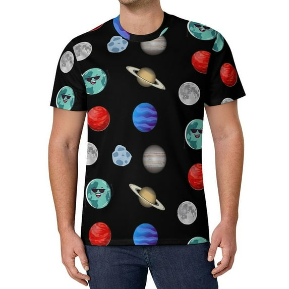 T Shirt For Men Cute Space Design Planets Art Couple Popular Beach Pattern Tees Short Sleeve Basic O