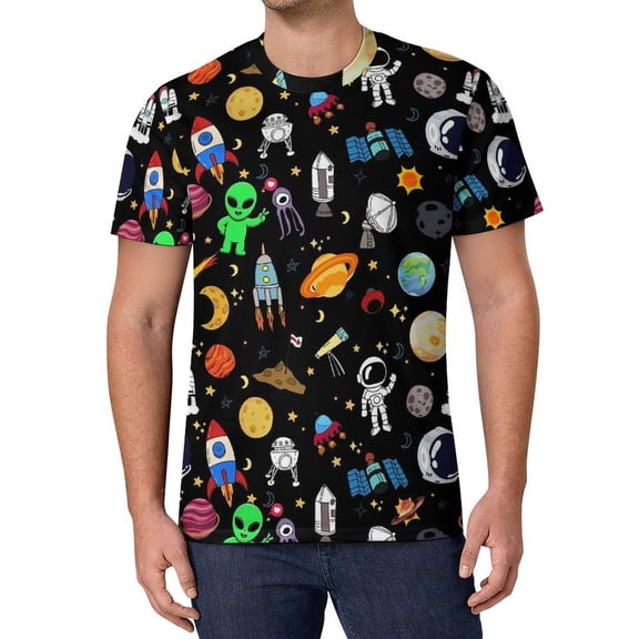 T Shirt For Men Cute Space Design Planets Art Couple Popular Beach Pattern Tees Short Sleeve Basic O
