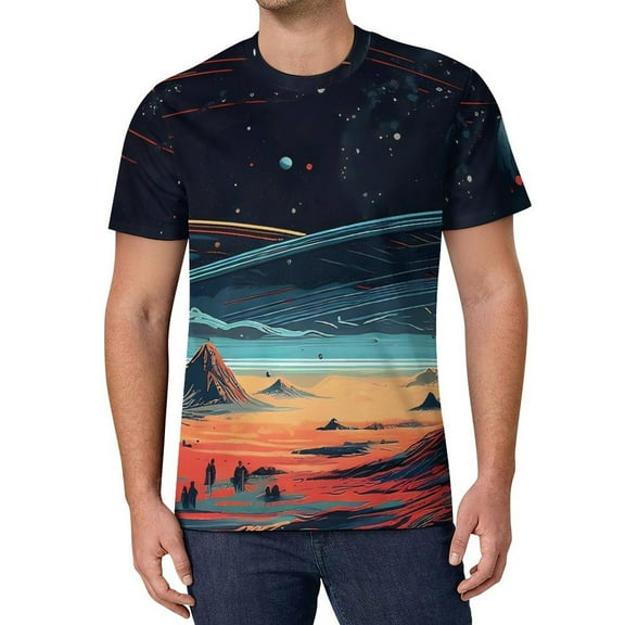 T Shirt For Men Cute Space Design Planets Art Couple Popular Beach Pattern Tees Short Sleeve Basic O