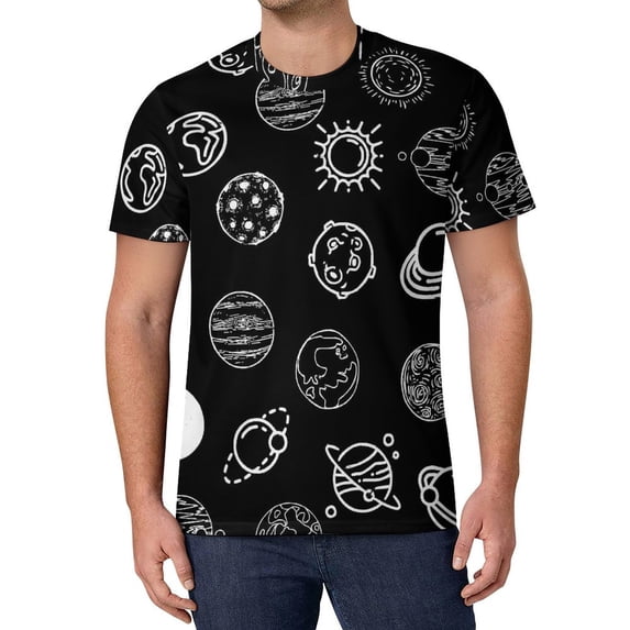 T Shirt For Men Cute Space Design Planets Art Couple Popular Beach Pattern Tees Short Sleeve Basic O