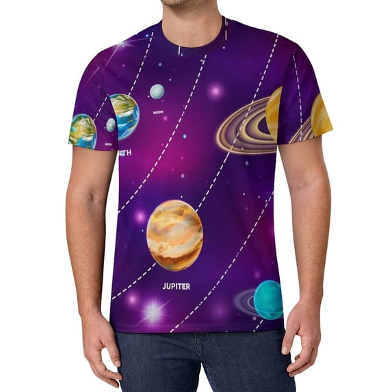 T Shirt For Men Cute Space Design Planets Art Couple Popular Beach Pattern Tees Short Sleeve Basic O