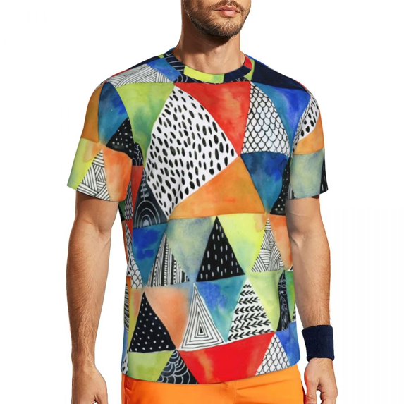 T Shirt For Men Doodled Geometry Men Colorful Print Classic Gym Quick Dry Summer Hippie Tee Shirt Cu