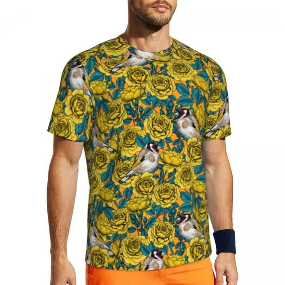 T Shirt For Men Elegant Gold Roses Running Floral Print Trendy Cool T-Shirts Men Street Style Tee Sh