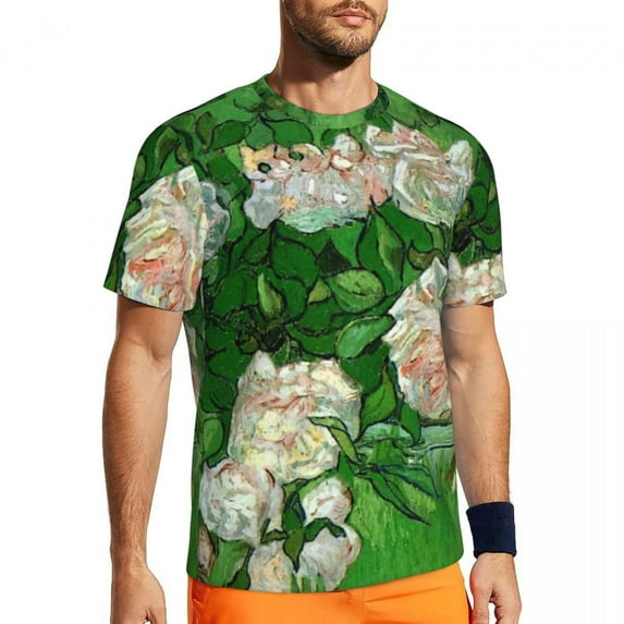 T Shirt For Men Elegant Gold Roses Running Floral Print Trendy Cool T-Shirts Men Street Style Tee Sh