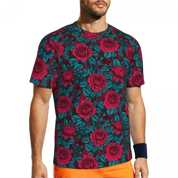 T Shirt For Men Elegant Gold Roses Running Floral Print Trendy Cool T-Shirts Men Street Style Tee Sh