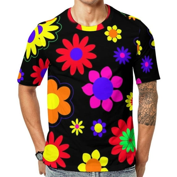 T Shirt For Men Flower Power Vintage 60s 70s Hippie Print Vintage Short Sleeve Casual Tshirt Hot Ori