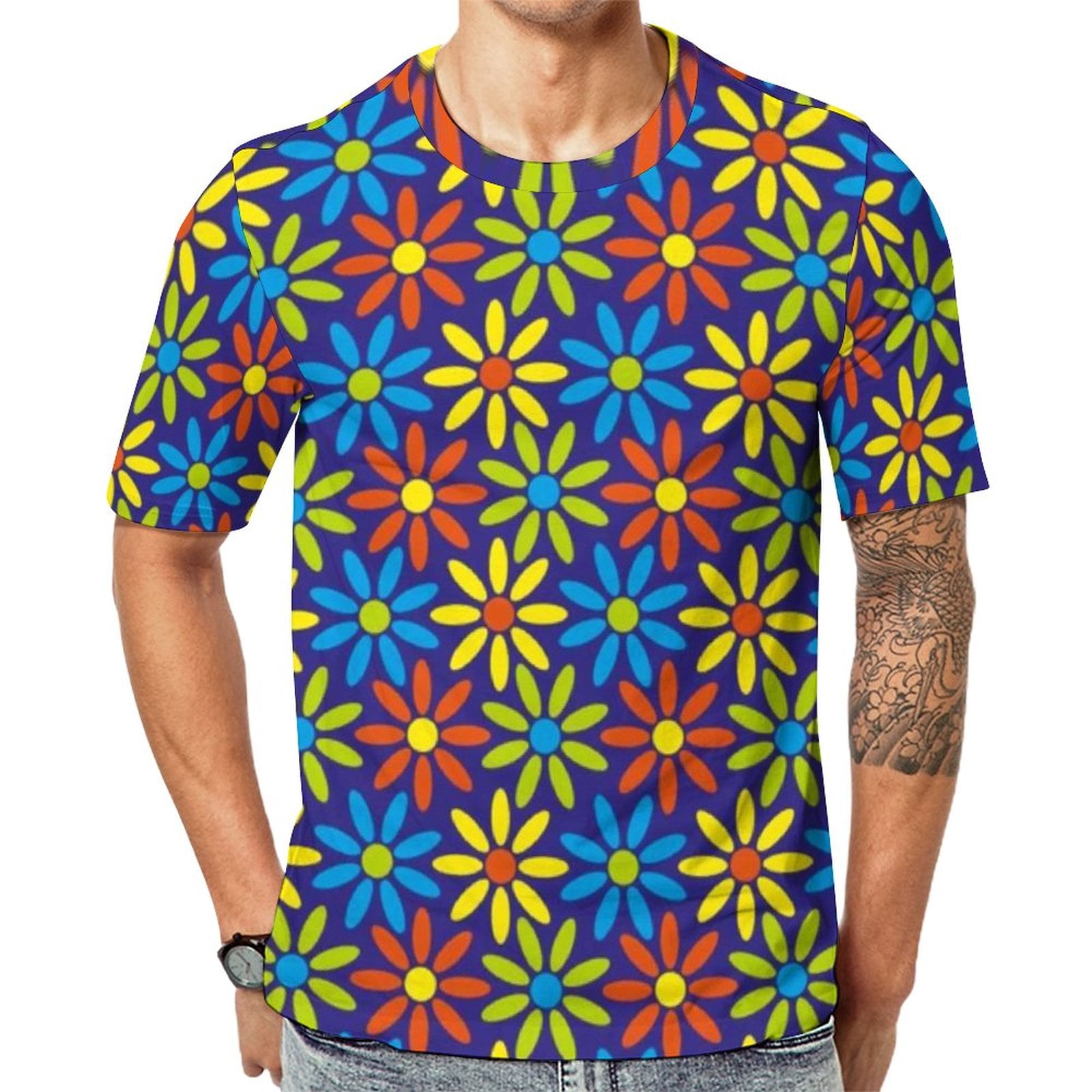 T Shirt For Men Flower Power Vintage 60s 70s Hippie Print Vintage 