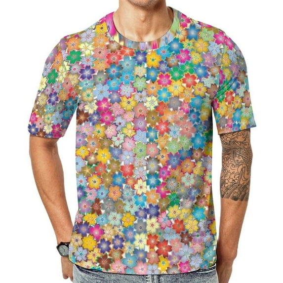 T Shirt For Men Flower Power Vintage 60s 70s Hippie Print Vintage Short Sleeve Casual Tshirt Hot Ori