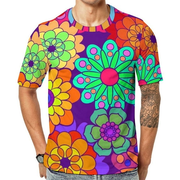 T Shirt For Men Flower Power Vintage 60s 70s Hippie Print Vintage Short Sleeve Casual Tshirt Hot Ori