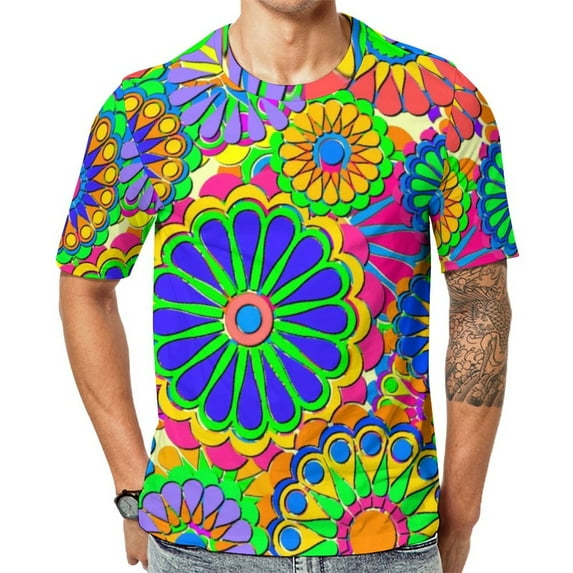 T Shirt For Men Flower Power Vintage 60s 70s Hippie Print Vintage Short Sleeve Casual Tshirt Hot Ori