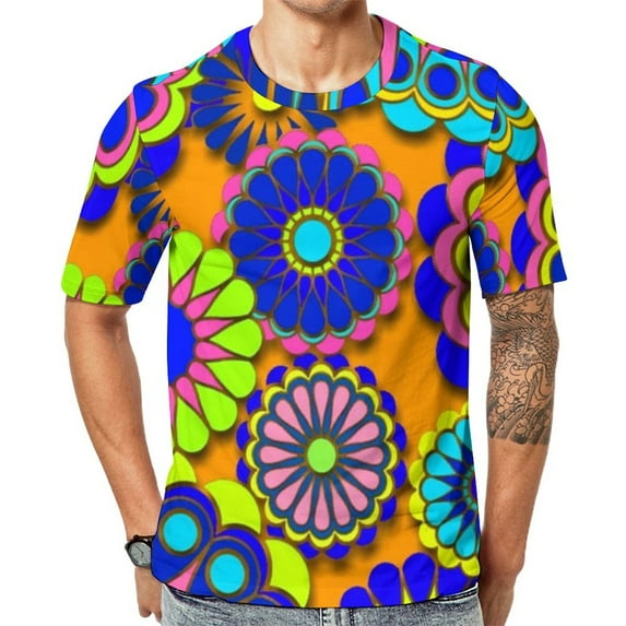 T Shirt For Men Flower Power Vintage 60s 70s Hippie Print Vintage Short Sleeve Casual Tshirt Hot Ori