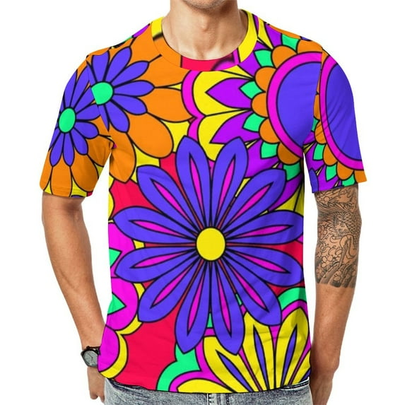 T Shirt For Men Flower Power Vintage 60s 70s Hippie Print Vintage Short Sleeve Casual Tshirt Hot Ori