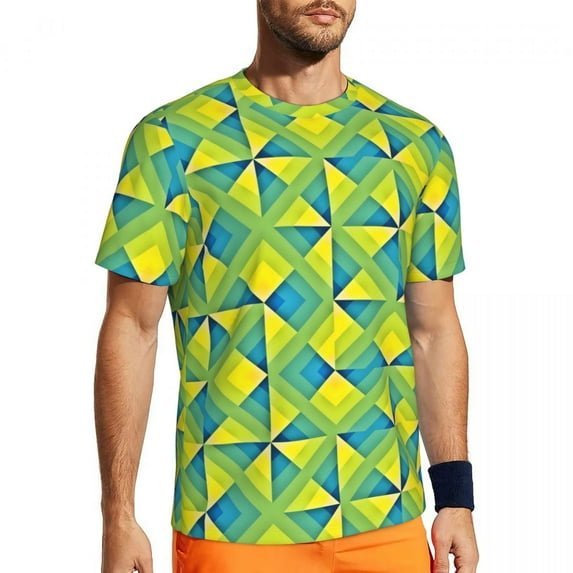 T Shirt For Men Geo Print Sportswear T-Shirt Summer Blue And Yellow Classic Harajuku Tee Shirt For M