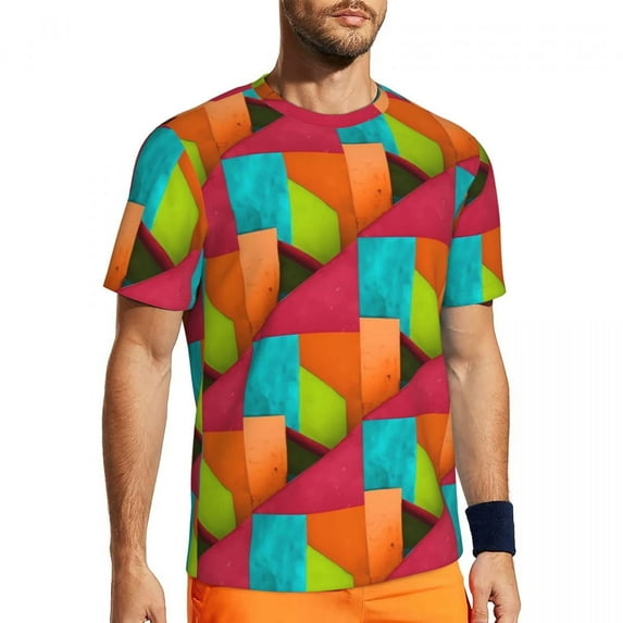 T Shirt For Men Geometic Colorblock Sportswear Mid Century Hip Hop T-Shirts Mens Vintage Tshirt Summ