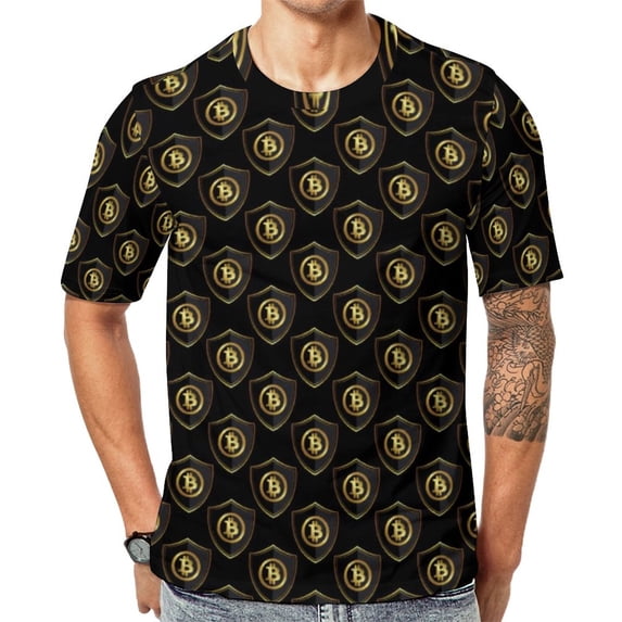 T Shirt For Men Gold Crown Bitcoin T-Shirt Cryptocurrency Coin Vintage T-Shirts Men Basic Tshirt Sum