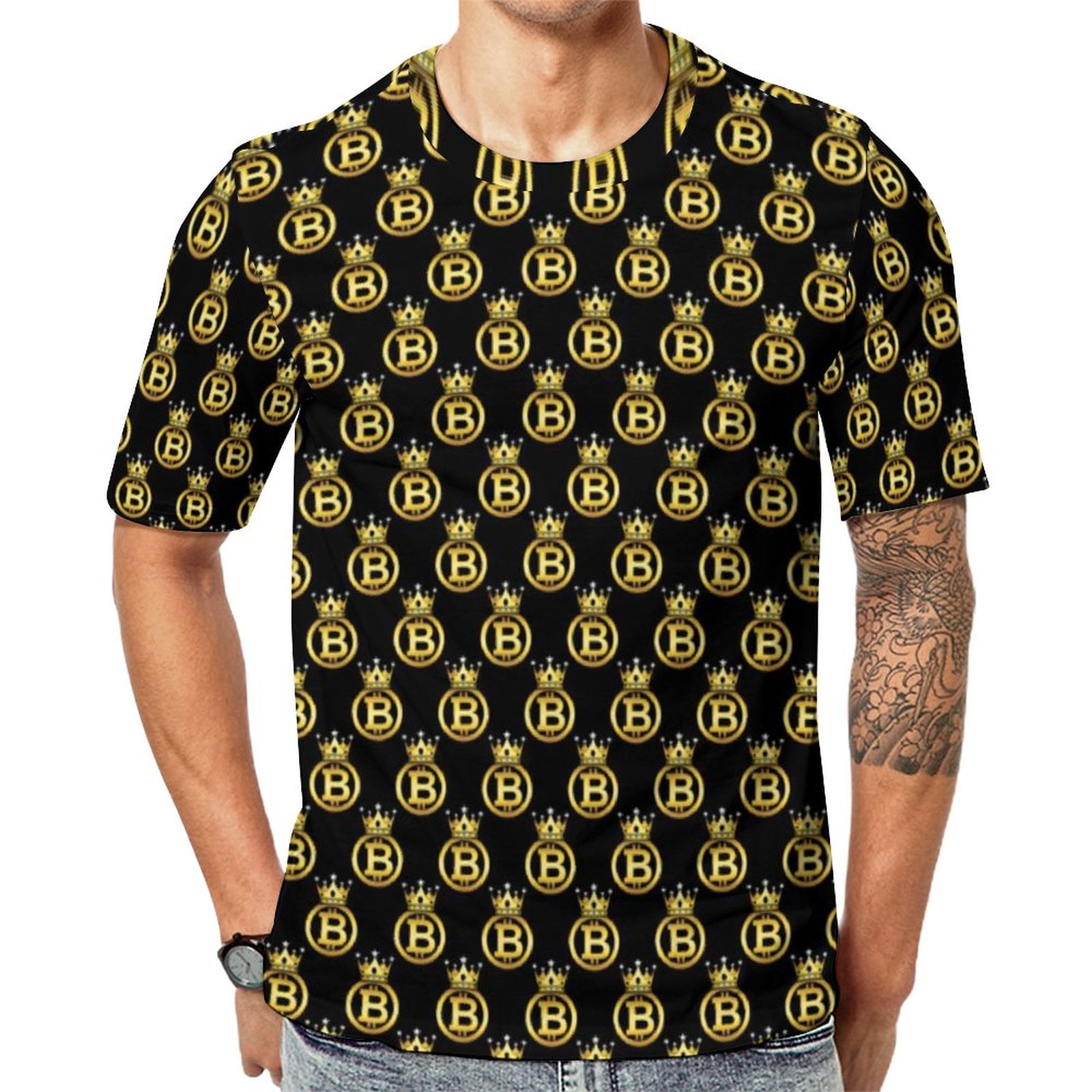 T Shirt For Men Gold Crown Bitcoin T-Shirt Cryptocurrency Coin Vintage T- Shirts Men Basic Tshirt Sum - Walmart.com