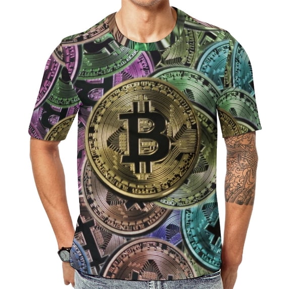 T Shirt For Men Gold Crown Bitcoin T-Shirt Cryptocurrency Coin Vintage T-Shirts Men Basic Tshirt Sum