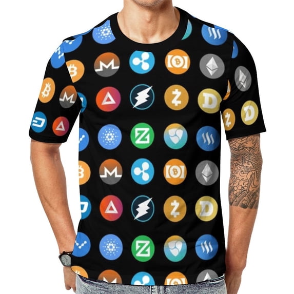 T Shirt For Men Gold Crown Bitcoin T-Shirt Cryptocurrency Coin Vintage T-Shirts Men Basic Tshirt Sum