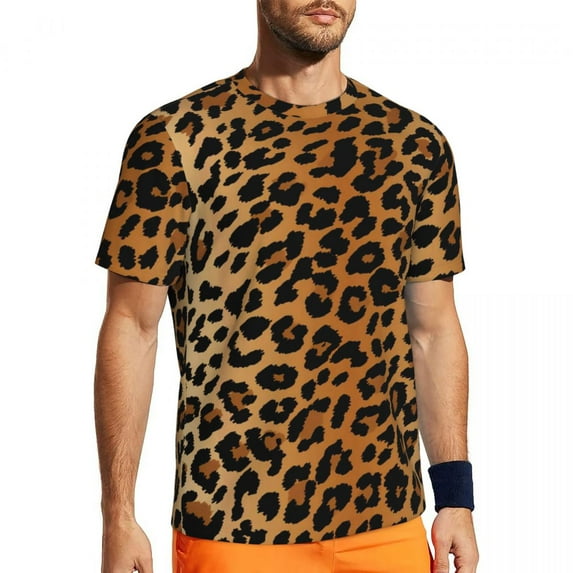 T Shirt For Men Gold Leopard Print Animal Pattern Trending Gym T-Shirts Short Sleeve Comfortable Tsh