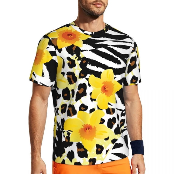 T Shirt For Men Gold Leopard Print Animal Pattern Trending Gym T-Shirts Short Sleeve Comfortable Tsh