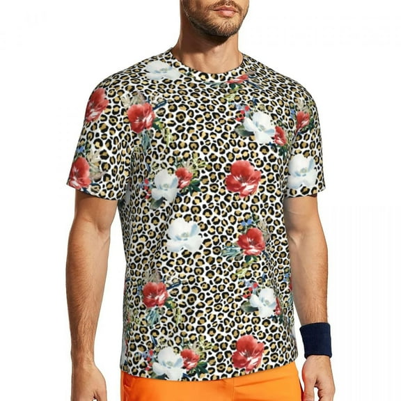 T Shirt For Men Gold Leopard Print Animal Pattern Trending Gym T-Shirts Short Sleeve Comfortable Tsh