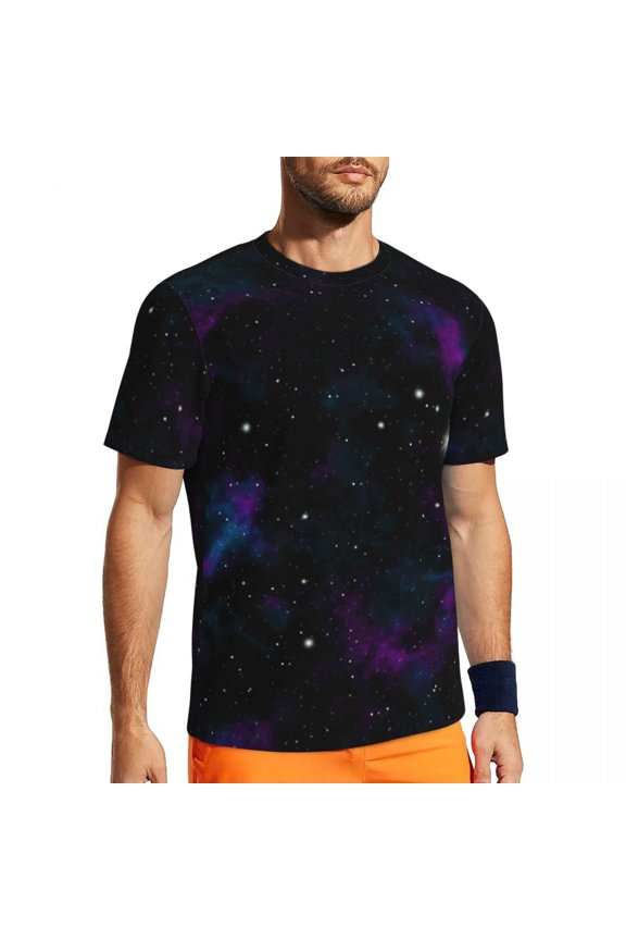 T Shirt For Men Gold Star Print T-Shirt Retro Sun Moon Trending Sports Short-Sleeve Quick Dry Tshirt