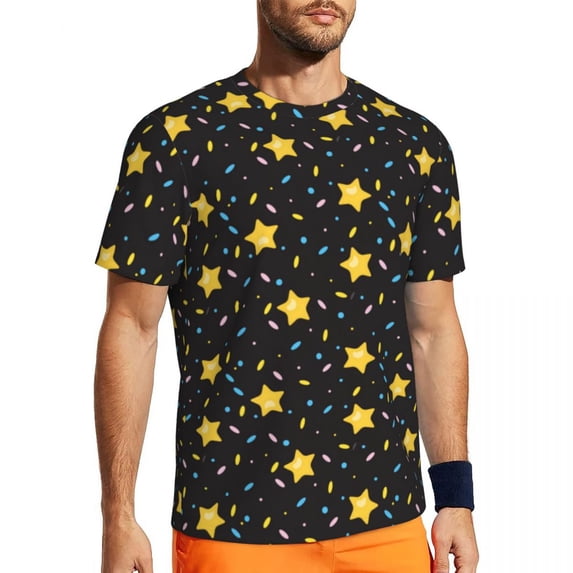 T Shirt For Men Gold Stars Print Cute Star Harajuku Sports Short Sleeve Fast Dry Tops Beach Vintage