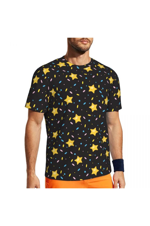 T Shirt For Men Gold Stars Print Cute Star Harajuku Sports Short Sleeve Fast Dry Tops Beach Vintage