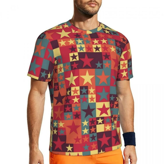 T Shirt For Men Gold Stars Print Cute Star Harajuku Sports Short Sleeve Fast Dry Tops Beach Vintage