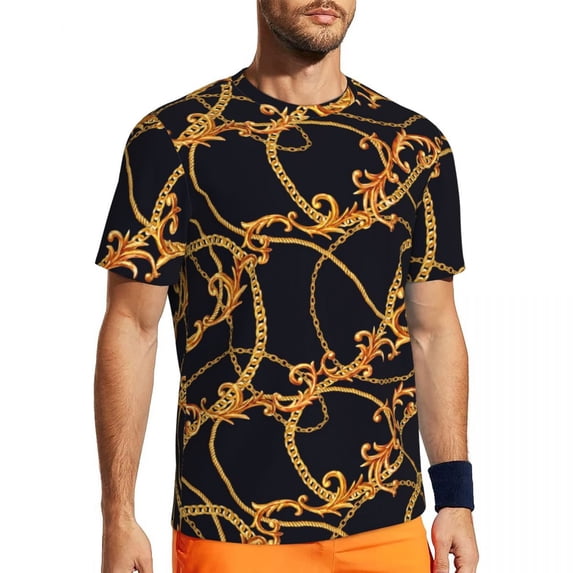 T Shirt For Men Golden Chain Gym Summer Links Print Streetwear Hippie Tee Shirt For Male Design Top