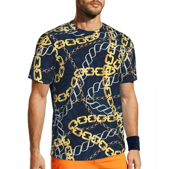 T Shirt For Men Golden Chain Gym Summer Links Print Streetwear Hippie Tee Shirt For Male Design Top