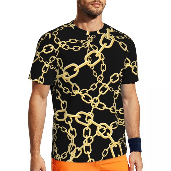 T Shirt For Men Golden Chain Gym Summer Links Print Streetwear Hippie Tee Shirt For Male Design Top
