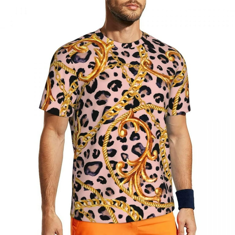 T Shirt For Men Golden Chain Gym Summer Links Print T Shirt For Men Golden Chain Gym Summer Links Print
