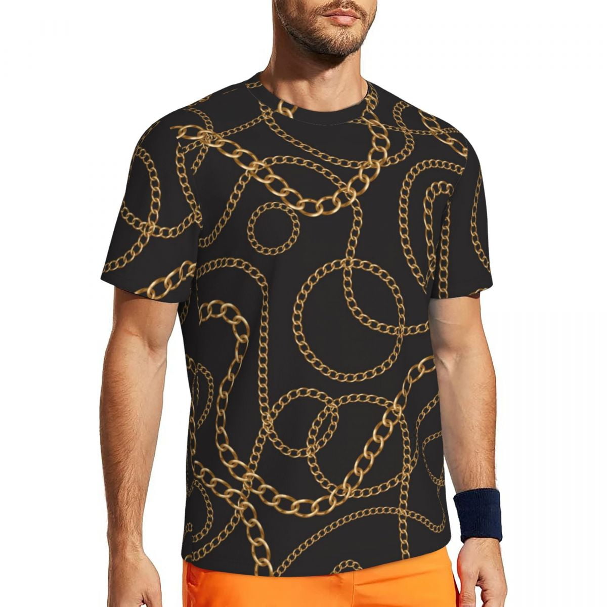 T Shirt For Men Golden Chain Gym Summer Links Print